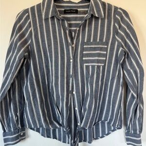 Ivanka Trump Navy and White Striped Button Down Shirt